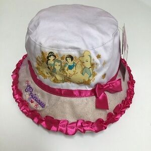 Disney Princesses Purple Bucket Hat Little Girl 4-6X Cotton Pink Bow Glitter NEW